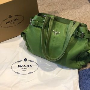 PRADA Handbag Green Leather 100% Authentic